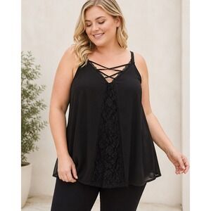 Torrid Black Chiffon Lace Inset Strappy Cami Tank Top Plus Size 1X Layers Sheer